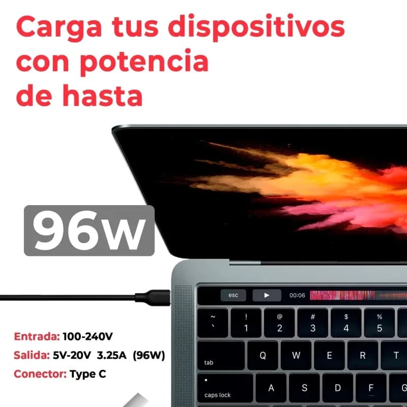 Cargador USB-C 96W Voltistar para MacBook - Negro thumbnail 3