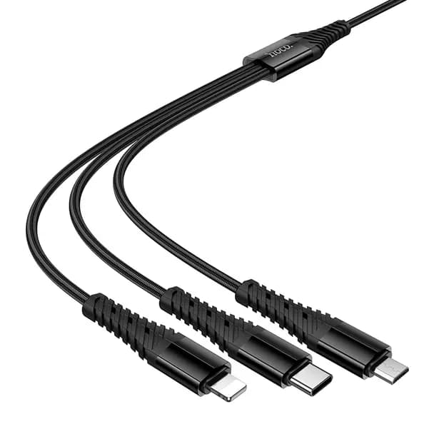 HOCO Cable 3en1 USB C / USB A a Lightning + USB C + Micro USB Hoco 1m X123 negro — Nuevo