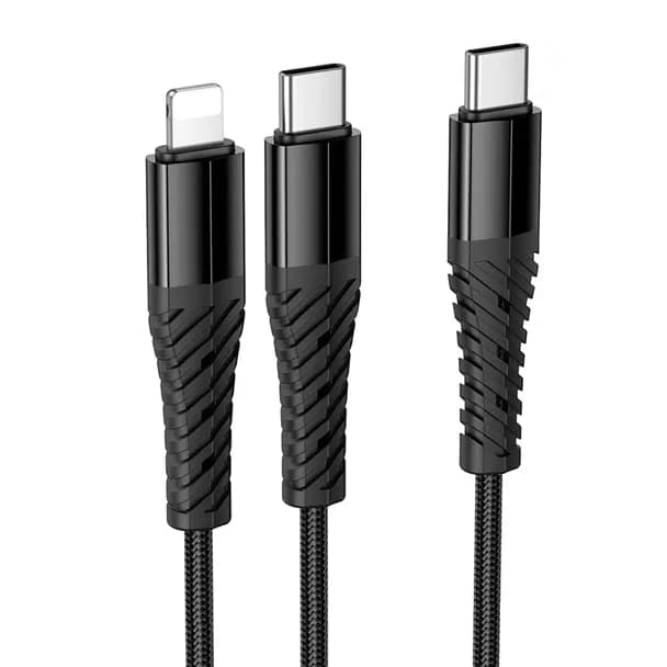 HOCO Cable 2en1 USB C a USB C + Lightning Hoco 1m X123 negro — Nuevo