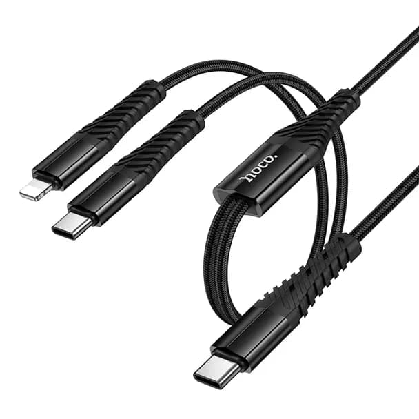 HOCO Cable 2en1 USB C a USB C + Lightning Hoco 1m X123 negro — Nuevo — alternate view