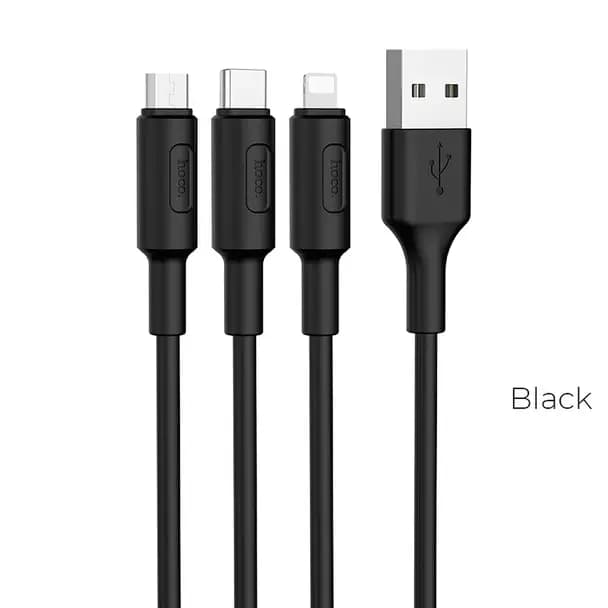 HOCO Cable 3en1 Hoco USB Lightning / Micro USB / USB-C 2A 1m Negro X25 — Nuevo
