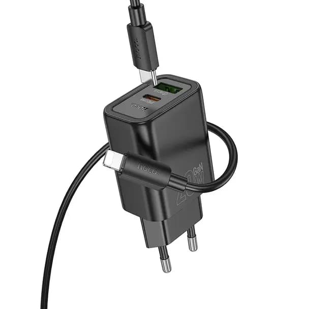 HOCO Cargador Hoco Dual USB A + USB C 20W QC3.0 PD con Cable USB C a Lightning N61 — Nuevo