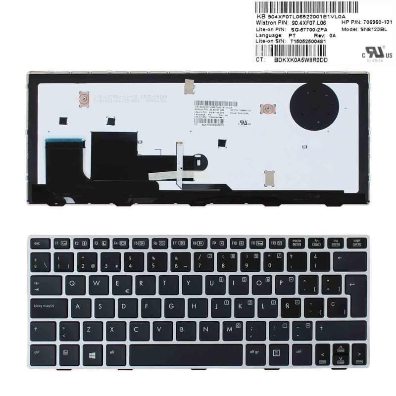 Teclado Retroiluminado HP EliteBook 810 G1/G2/G3 Negro con Marco Plata — image 1